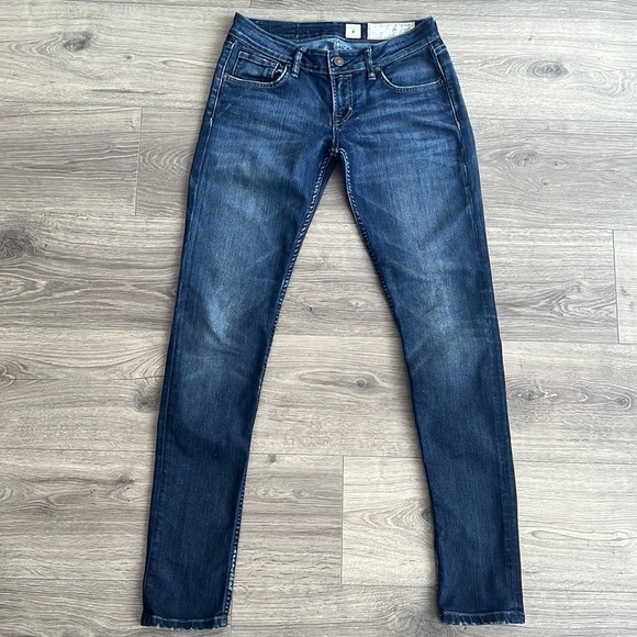 ALLSAINTS Spitalfields Low Rise Skinny Jeans Dark Blue Wash Distressed Womens 26 - Picture 3 of 11